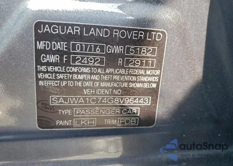 2016 Jaguar Xj z USA, uszkodzony, nr VIN SAJWA1C74G8V96443